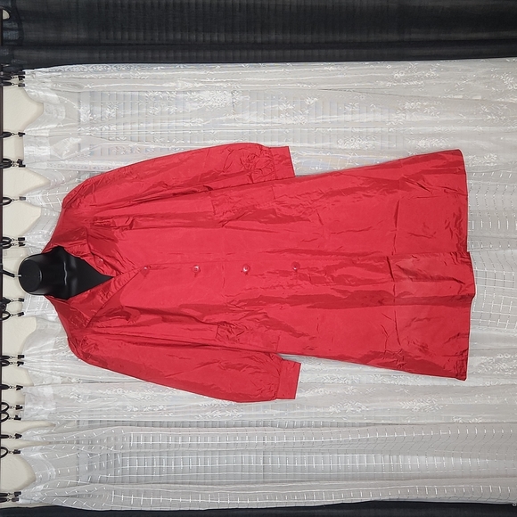 Vintage Midcentury Red Statement Trench Coat Rain Coat Sz9/10 - Picture 1 of 11
